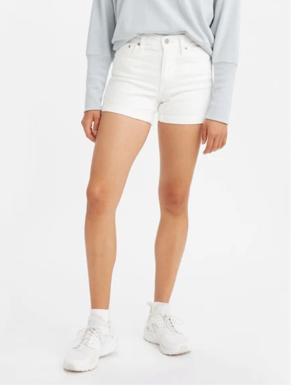 Alice + Olivia White Denim Amazing HR Vintage Show Cuff Short, size 27